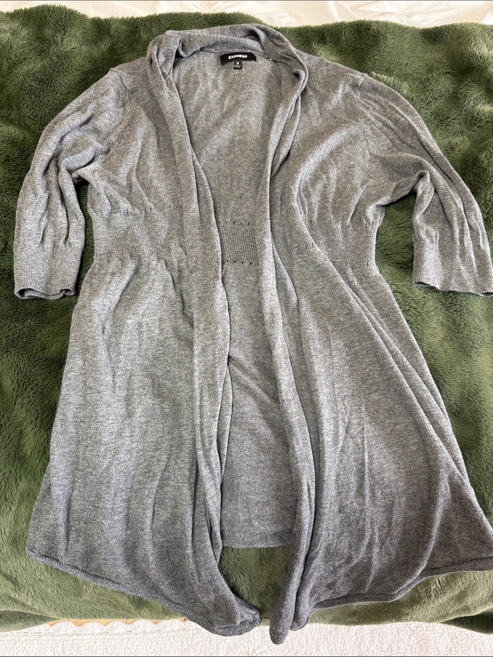 Express Heather Gray Open-Front Three Quarter Length Long Cardigan